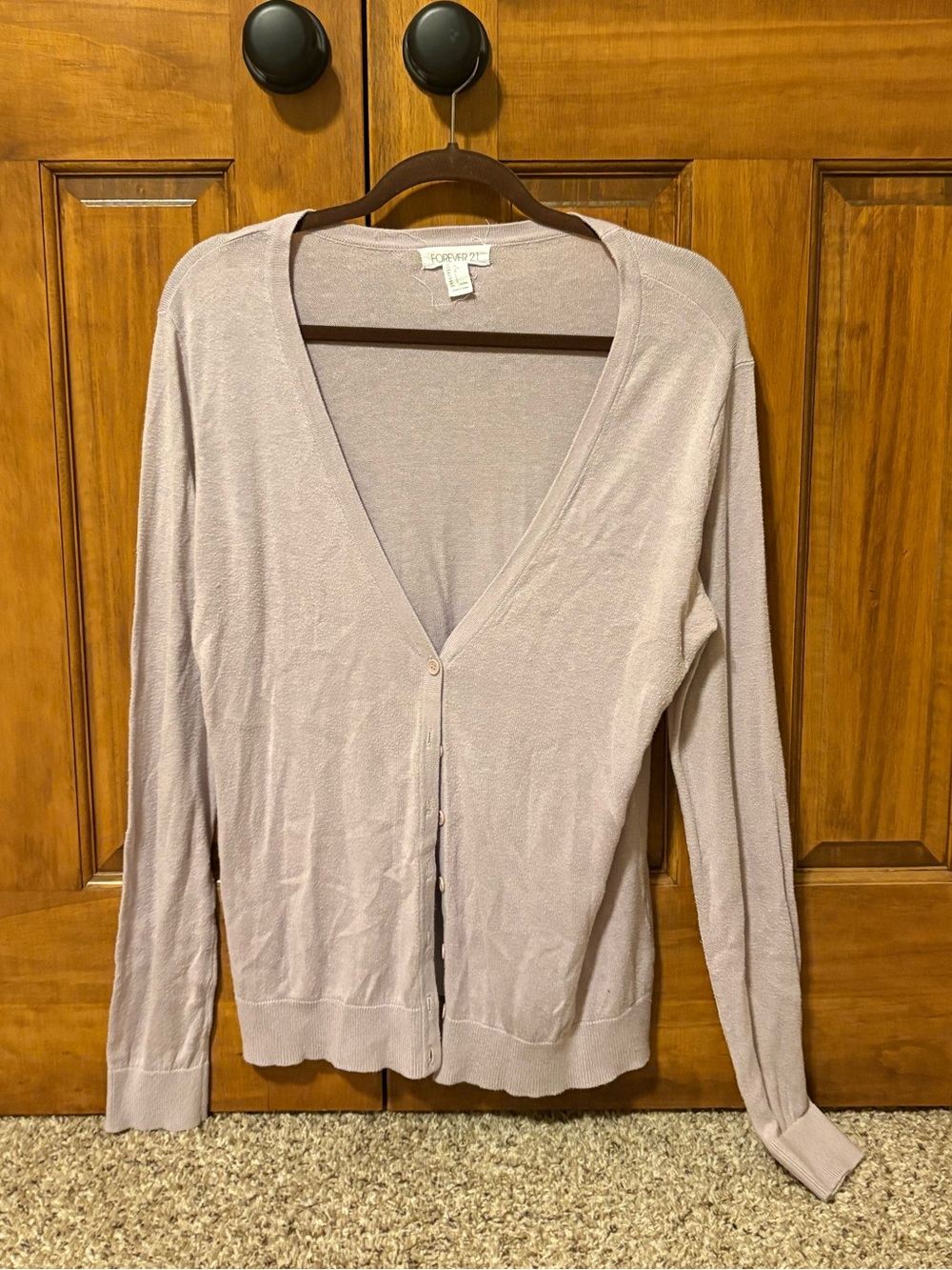 Forever 21 Light Mauve Lavender Women's V-Neck light weight Cardigan Sweater